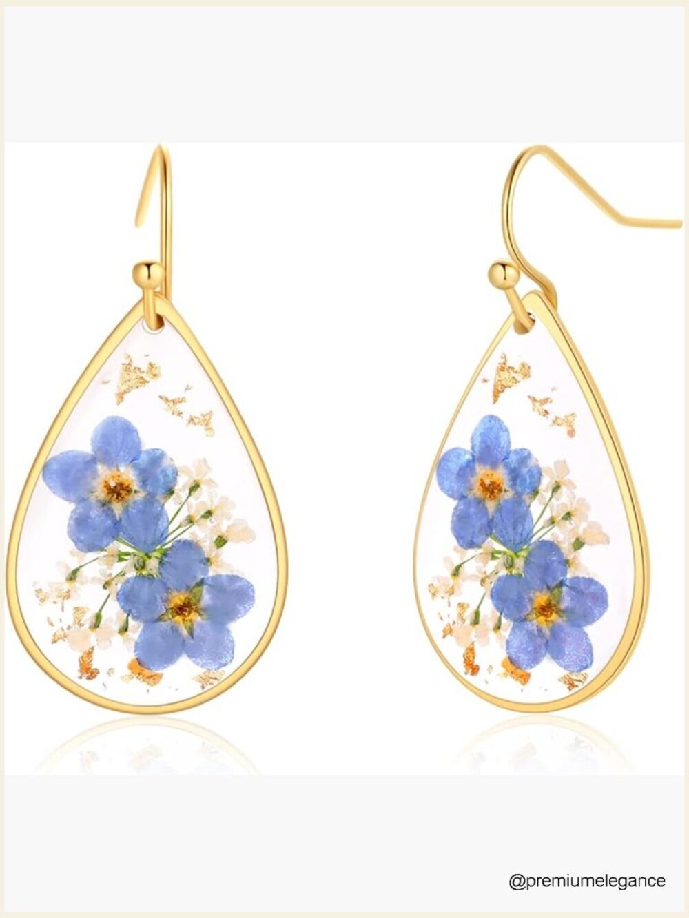Pressed Wildflower Drop Earrings Forget-Me-Not Dangle Handmade Resin Jewelry
